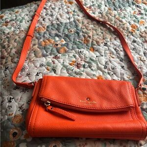Kate Spade Orange Crossbody Bag with Fold-Over Flap
